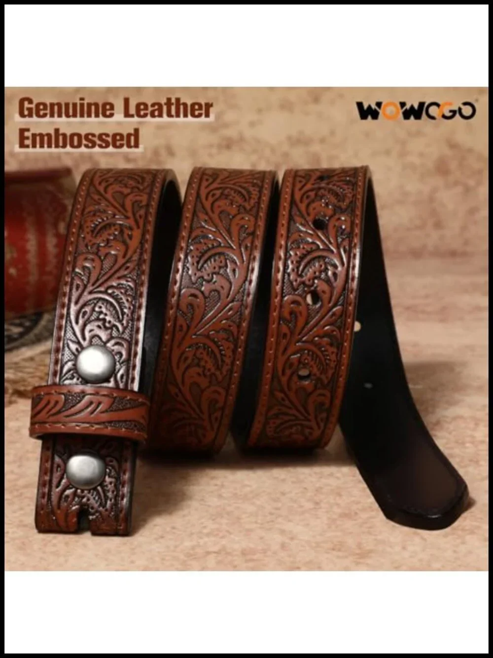 Kids Genuine Leather Western Belt Tooled Floral Embossed Buckle Cowboy Cowgirl